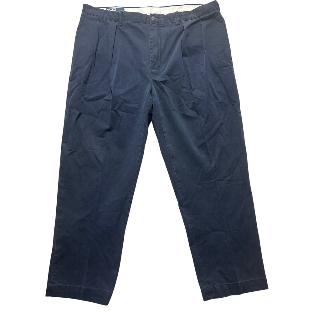 Vintage Polo Ralph Lauren Ethan Pant Mens Navy Blue Cotton Pleated Preppy 40x30
